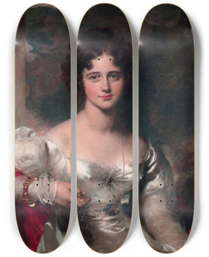Triptych art skateboard deck of Sir Thomas Lawrence Portrait Of Miss Rosamond Croker by Sir Thomas Lawrence (1769-1830)