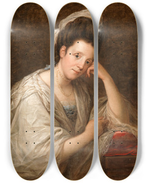 Triptych art skateboard deck of Angelica Kauffmann Portrait Of Mrs Helen Dorothea Daniel D1806 by Angelica Kauffmann (1741-1807)