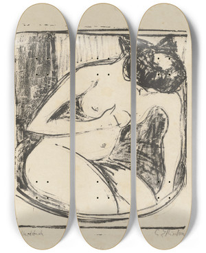 Triptych art skateboard deck of Ernst Ludwig Kirchner Frau Im Bade by Ernst Ludwig Kirchner (1880-1938)