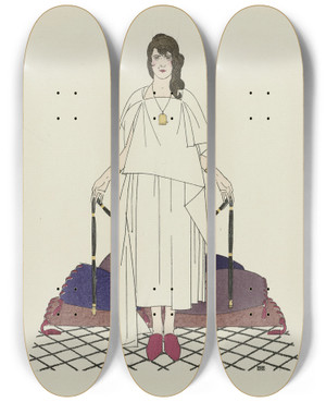 Triptych art skateboard deck of Bernard Boutet De Monvel Les Beaux Jours De Fez Ou La Fatma Improvise by Bernard Boutet De Monvel (1881-1949)