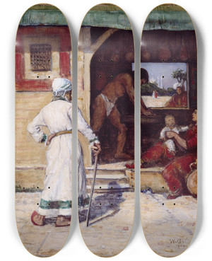 Triptych art skateboard deck of William Crampton Gore An Eastern Scene by William Crampton Gore