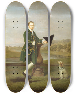 Triptych art skateboard deck of Arthur Devis Portrait Of A Man by Arthur Devis (1712-1787)