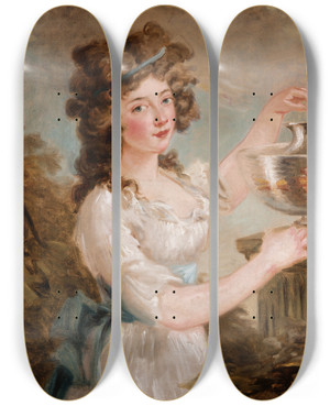 Triptych art skateboard deck of Carl Frederik Von Breda Young Lady With Goldfish by Carl Frederik Von Breda (1759-1818)