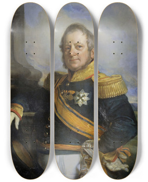 Triptych art skateboard deck of Cornelis Kruseman Portrait Of Hendrik Merkus Baron De Kock Army Commandant And After 1826 Lieutenant Governorgeneral Of The Dutch East Indies by Cornelis Kruseman (1797-1857)