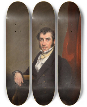Triptych art skateboard deck of Circle Of George Chinnery Portrait Of A Gentleman by Circle Of George Chinnery (1774-1852)