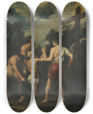 Triptych art skateboard deck of Guido Reni Martyrdom Of Saint Andrew by Guido Reni (1575-1642)