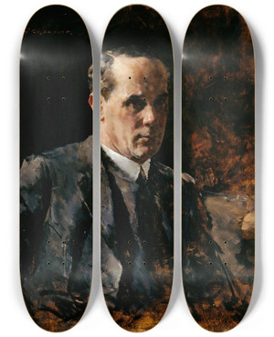 Triptych art skateboard deck of Fritz Rojka Selbstbildnis by Fritz Rojka (1878-1939)