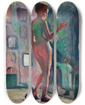 Triptych art skateboard deck of Albert Marquet Nu Dans Un Atelier Dami by Albert Marquet (1875-1947)