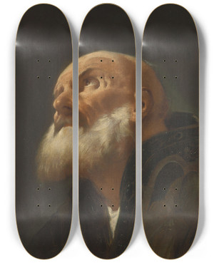 Triptych art skateboard deck of Giuseppe Angeli Head Of A Male Saint by Giuseppe Angeli (1712-1798)