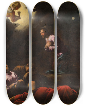 Triptych art skateboard deck of Circle Of Domenico Tintoretto Agony In The Garden by Circle Of Domenico Tintoretto (1560-1635)