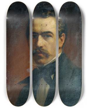 Triptych art skateboard deck of Ernst Lafite Selbstbildnis by Ernst Lafite (1826-1885)