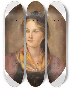 Triptych art skateboard deck of Franz Von Defregger Mdchenportrt_1 by Franz Von Defregger (1835-1921)