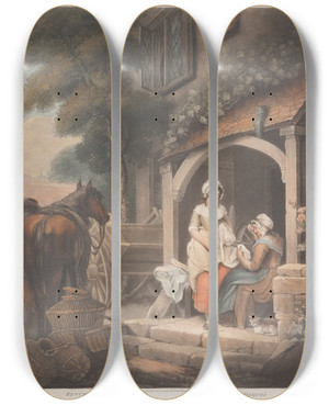 Triptych art skateboard deck of William T Annis Returned From Market After Francis Wheatley by William T Annis