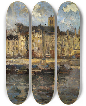 Triptych art skateboard deck of Frank Edwin Scott St Gervais by Frank Edwin Scott (1863-1929)