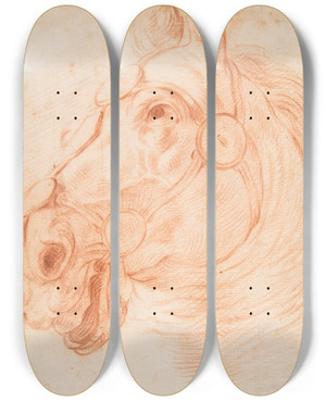 Triptych art skateboard deck of Circle Of Baldassarre Franceschini Study For A Horses Head by Circle Of Baldassarre Franceschini (1611-1690)