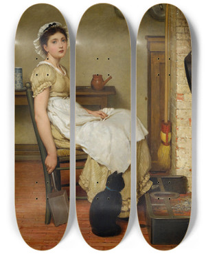 Triptych art skateboard deck of George Dunlop Leslie Her First Place by George Dunlop Leslie (1835-1921)