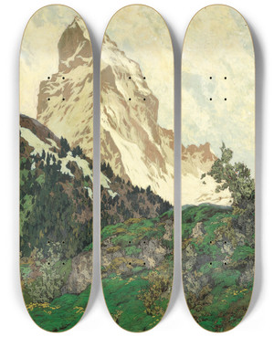 Triptych art skateboard deck of Hugo Hodiener The Matterhorn by Hugo Hodiener (1886-1945)