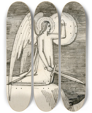 Triptych art skateboard deck of David Humbert De Superville Engel Met Schild En Zwaard by David Humbert De Superville (1770-1849)