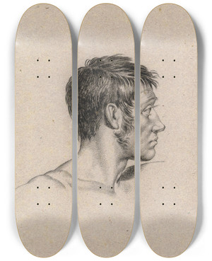 Triptych art skateboard deck of David Humbert De Superville Hoofd Van Een Onbekende Man En Profil Naar Rechts by David Humbert De Superville (1770-1849)