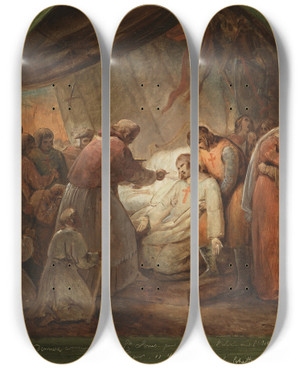 Triptych art skateboard deck of Ary Scheffer The Last Communion Of Saint Louis by Ary Scheffer (1795-1858)
