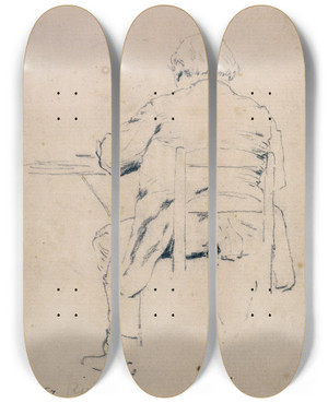 Triptych art skateboard deck of Santiago Rusiol Seated Man From Behind by Santiago Rusinol (1861-1931)