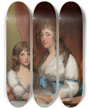 Triptych art skateboard deck of Gilbert Stuart Portrait Of Mrs Samuel Dick And Her Daughter by Gilbert Stuart (1755-1828)