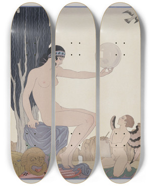 Triptych art skateboard deck of George Barbier Muse by George Barbier (1882-1932)
