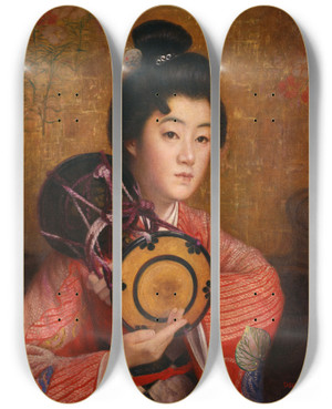Triptych art skateboard deck of Okada Sabursuke Portrait Of A Lady by Okada Saburosuke (1869-1939)
