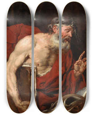 Triptych art skateboard deck of Giovanni Battista Langetti A Philosopher by Giovanni Battista Langetti (1635-1676)