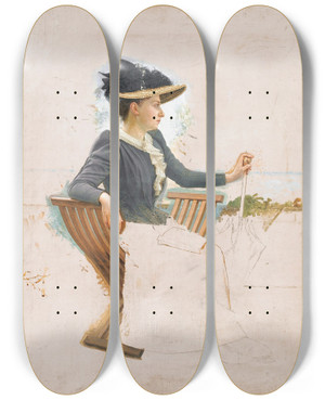 Triptych art skateboard deck of Camille Flix Bellanger Portrait De Madame Bellanger by Camille Felix Bellanger (1853-1923)