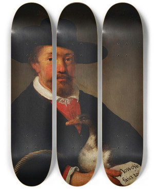 Triptych art skateboard deck of Jacob Gerritsz Cuyp A Man Wearing A Hat And Holding A Goose And Letter by Jacob Gerritsz Cuyp (1594-1652)