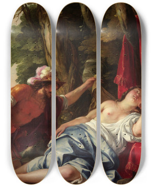 Triptych art skateboard deck of Jacques Blanchard Mars And The Vestal Virgin by Jacques Blanchard (1600-1638)