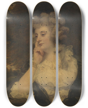 Triptych art skateboard deck of Sir Joshua Reynolds Mrs Jane Braddyll by Sir Joshua Reynolds (1723-1792)