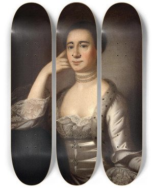 Triptych art skateboard deck of Jeremiah Theus Portrait Of Mrs John Champneys by Jeremiah Theus (1716-1774)