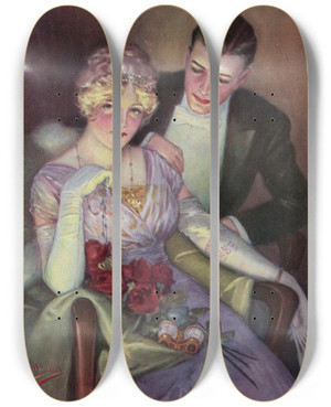 Triptych art skateboard deck of E Marchand At The Play by E Marchand (19-20-)