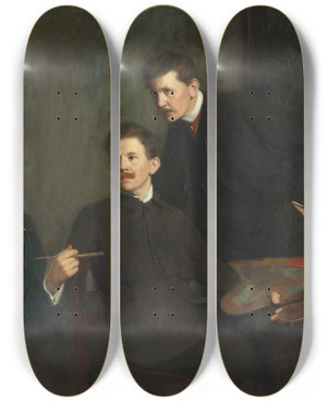 Triptych art skateboard deck of Bernhard Sterman Double Portrait Of The Brothers Bernhard And Emil Sterman by Bernhard Osterman (1870-1938)