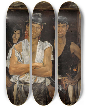 Triptych art skateboard deck of Ernst Josephson Spanish Smiths by Ernst Josephson (1851-1906)
