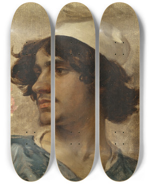 Triptych art skateboard deck of Charles Bargue Head Of Young Man by Charles Bargue (1826-1883)