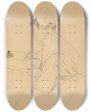 Triptych art skateboard deck of Henri De Toulouselautrec A Saintlazare by Henri de Toulouse-Lautrec (1864-1901)