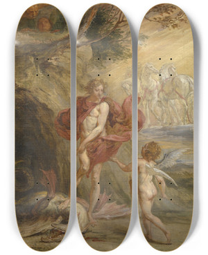 Triptych art skateboard deck of Jan Boeckhorst Apollo And Python by Jan Boeckhorst (1599-1668)