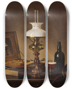 Triptych art skateboard deck of Ferdinand Von Wright Still Life In The Atelier by Ferdinand von Wright (1822-1906)