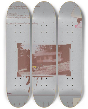 Triptych art skateboard deck of Coy Howard Sam Davis The House Vs Housing by Coy Howard (1943)