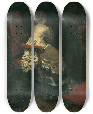 Triptych art skateboard deck of Albert Von Keller Dame Im Lehnstuhl by Albert Von Keller (1844-1920)