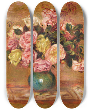 Triptych art skateboard deck of Pierreauguste Renoir Bouquet De Roses Dans Un Vase_2 by Pierre-Auguste Renoir (1841-1919) Triptych art skateboard deck of Pierreauguste Renoir Bouquet De Roses Dans Un Vase_2 by Pierre-Auguste Renoir (1841-1919)