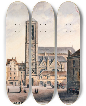 Triptych art skateboard deck of Augustesbastien Bnard Faade Dglise by Auguste-Sbastien Bnard (1810-1873)