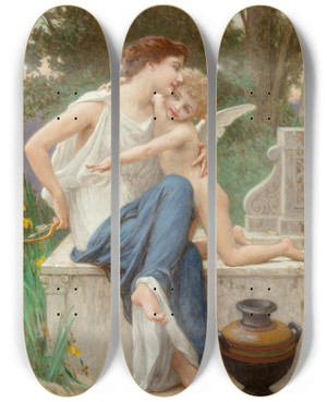 Triptych art skateboard deck of Guillaume Seignac Disarming Cupid by Guillaume Seignac (1870-1924)