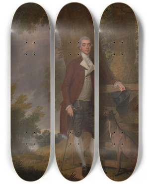 Triptych art skateboard deck of Francis Wheatley A Gentleman And His Dog In A Landscape by Francis Wheatley (1747-1801)
