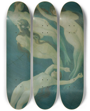 Triptych art skateboard deck of Josef Wawra Wassernixen by Josef Wawra (1893-1935)