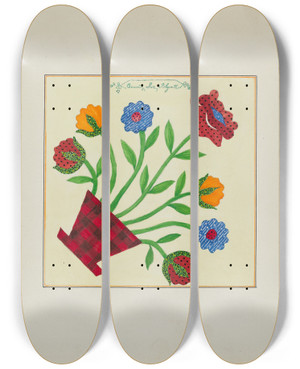Triptych art skateboard deck of Cornelius Christoffels And Margaret Linsley Pieced Autograph Quilt 1 Square_3 by Cornelius Christoffels And Margaret Linsley