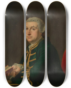 Triptych art skateboard deck of Thomas Hudson Portrait Of David Garrick 17171779 by Thomas Hudson (1701-1779)